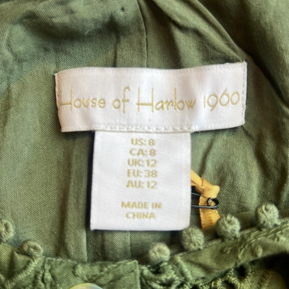 NWT’S HOUSE OF HARLOW 1960  Button Front Cotton Eyelet Dress in Olive Green sz 8 - Picture 12 of 15